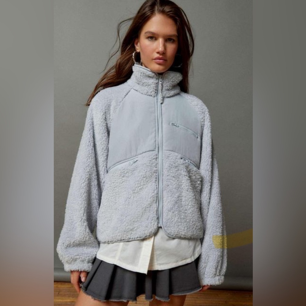 BDG Chuck Fleece Zip-Up Jacket Light Grey